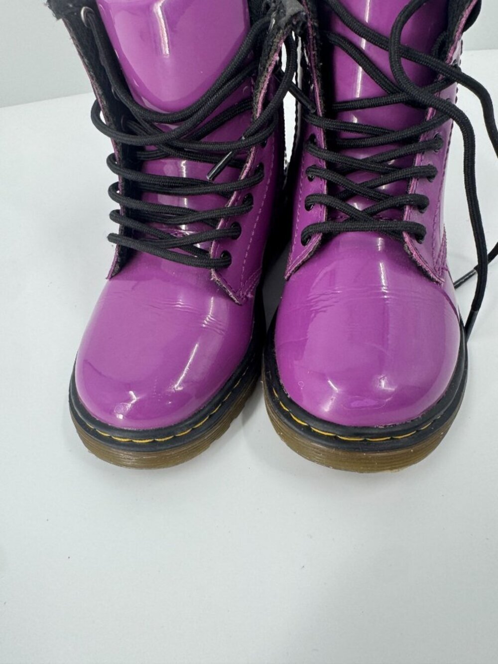 Dr. Martens Purple Patent Leather Kids Lace-Up Boots With Side Zipper Durable So - Picture 3 of 9